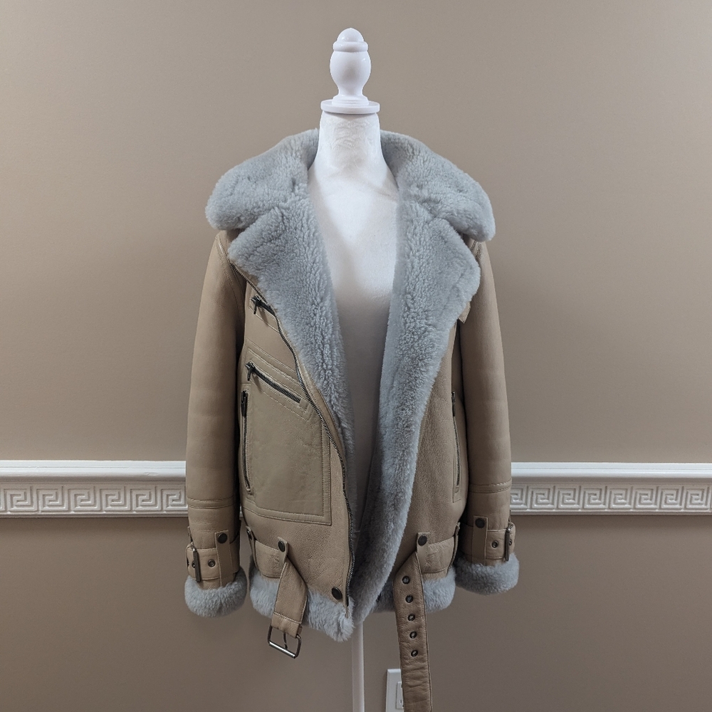 The Arrivals Moya Lamb Leather Shearling coat Tan/Gray M